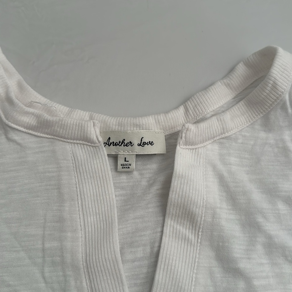 Another Love White Flutter Sleeve Split Neck T-Sh… - image 8
